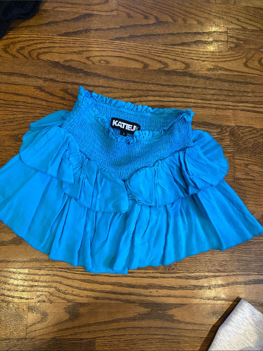 Katie J NYC Turquoise Ruffled Smocked Mini Skirt